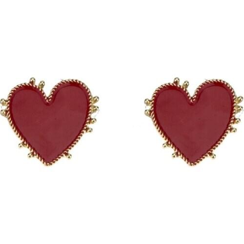 New Red Heart Ear Stud Enamel Simple Charm Earrings Bohemia Romantic Wedding Women Earring Valentines Day Gift Fashion Jewelry
