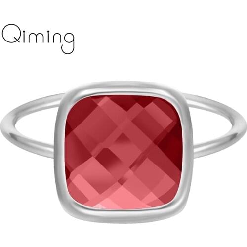 Square Red Crystal CZ Ring for Women Girls Engagement Wedding Christmas Party Gift Jewelry Charm Anillos