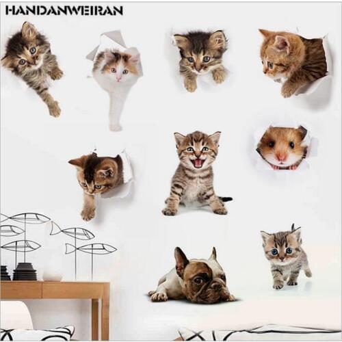 1PCS Cartoon animal expression3D wall stickers for livingroom cat dog bathroom toilet stickers Home Decoration for kids bedroom