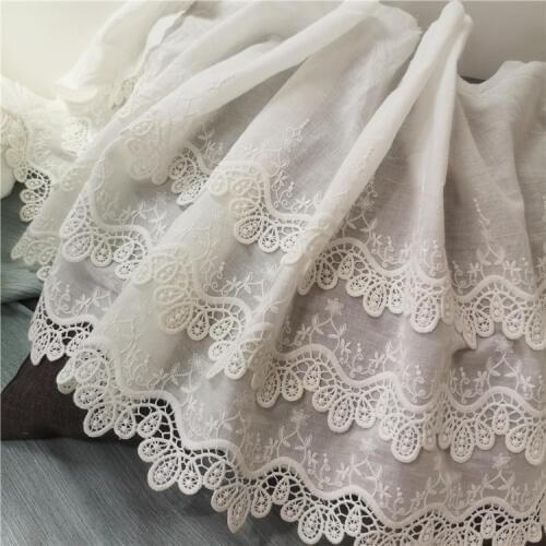 2Y-5Yard/Lot Cotton Cloth Natural White Lace Fabrics Embroidered Lace Trim Width 35CM Clothing Dress Diy Sewing Accessories
