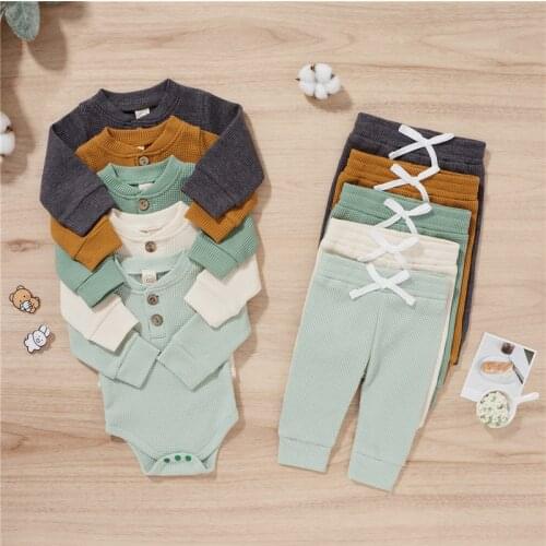 2Pcs Toddler Autumn Casual Outfits Long Sleeve Romper Pants for Baby Girls Boys Clothing 0-24 Months