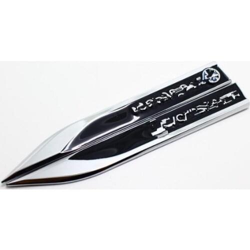 2PCS/set Car Emblem Badge Decal Blade Shape Sticker Fender Side Metal For POLO Touareg Passat Golf Tougou GTI