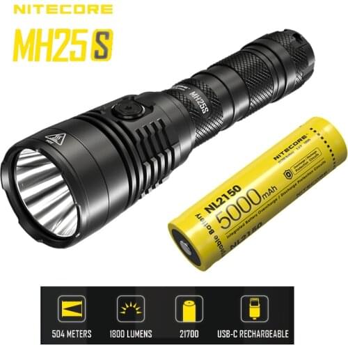 2021 NITECORE MH25S USB-C Rechargeable LED Flashlight 1800 Lumens Luminus SST-40-W Includes 21700 Battery Torch Portable Outdoor