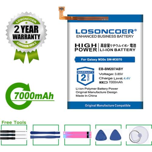 LOSONCOER Battery 6500mAh EB-BM207ABY For Original Samsung Galaxy M30s SM-M3070 Battery
