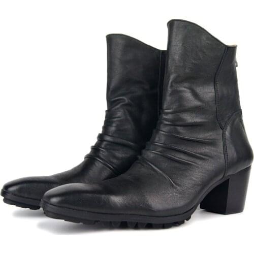 OTTO Retro Wrinkle Polished Mens Genuine Leather Chelsea Boots Zipper Ankle Boots Oxfords High-heeled pointed Toe OZ-9709-2