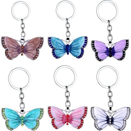 Trendy Crystal Butterfly Keychain Glittering Rhinestone Alloy Key Chain for Women Girl Car Bag Accessories Fashion Key Ring