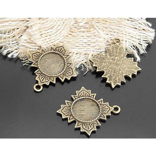 C619)20 pieces Inside size:12mm Antique Bronze Zinc Alloy Round Base Bezels Cabochon Beads Cameo Settings Pendants Findings