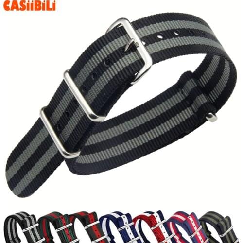 D Shape Pin Buckle NATO Strap Nylon Perlon Stripe Dual color 18 20 22 24mm Width Watch Band Military Sport Diver Outdoor G10