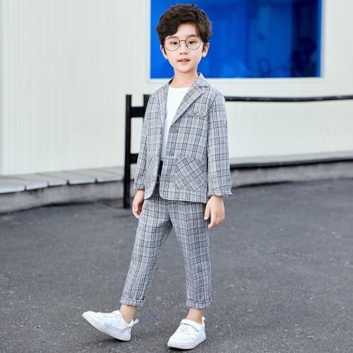 Kids Jacket Pants 2Pcs Clothing Set Flower Boys Formal Wedding Suit Children Prom Party Performance Tuxedo Dress Host Costume