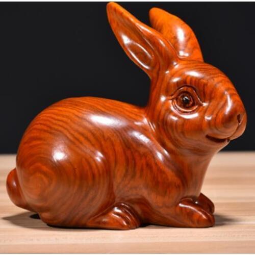 Chrysanthemum Yellow pear Solid Solid wood carving rabbit placement animal creative office room hanging business office