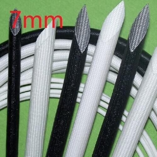 ID 7mm Fiberglass Tube Silicone Resin Braided Wire Sleeve Flame Resistant Fiber Glass Insulated Cable Protect Pipe 200 Deg.C