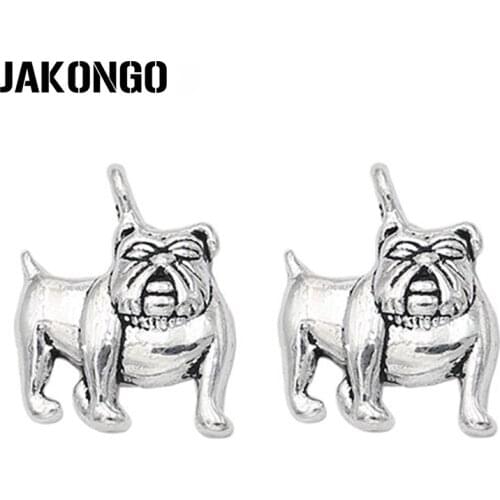 JAKONGO Tibetan Silver Plated Dogs Charms Pendants for Jewelry Making Bracelet Necklace DIY Handmade Craft 17x14mm 10pcs/lot