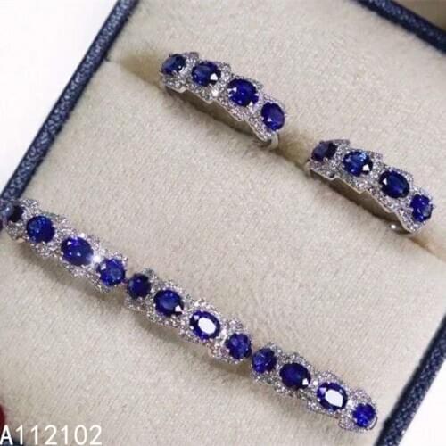 KJJEAXCMY fine jewelry 925 sterling silver inlaid natural sapphire ring noble girls ring support test