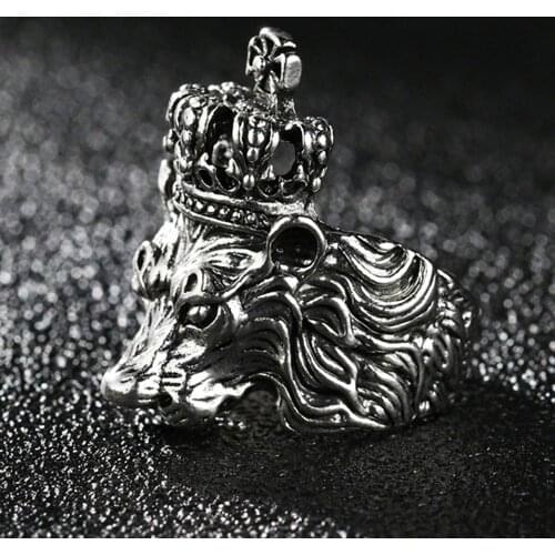 Retro Lion Head with Crown Ring Stainless Steel Open Size Adjustable Powerful Gothic Rings Fashion Jewelry Gift For Men Women