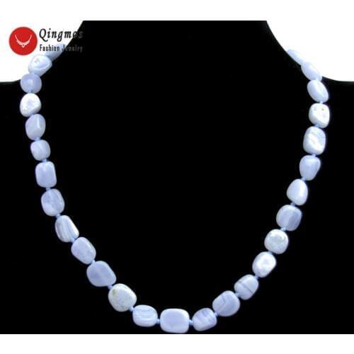 Qingmos Trendy Blue Lace Agates Necklace for Women with 8-10mm Baroque Natural Blue Lace Agates Stone Necklace 17'' Jewelry 6547