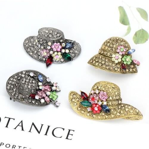 Fashionable diamond straw hat brooch Korean style decorative dress with brooch metal badge for women gold silver