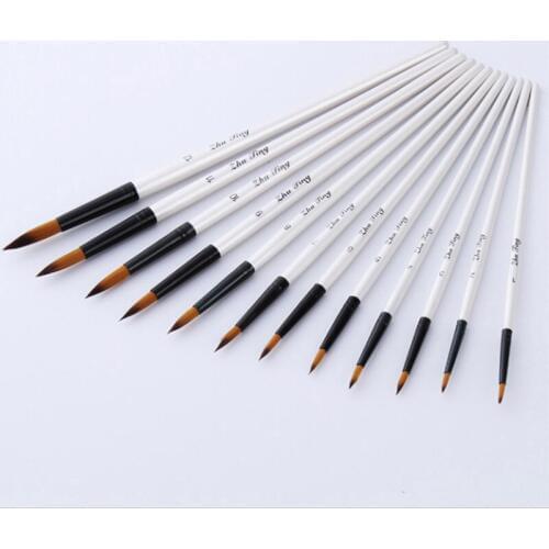 12Pcs Mixed Size Flat Head Acrylic Painting Brushes White Nylon Watercolor Brush Set Student Children Painter Art Supplies