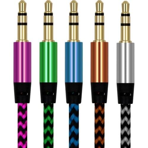 1m Nylon Aux Cable 3.5 To 3.5mm Jack Audio Cable Car Audio Cable Cord For Smartphone CD/MP3 Players TV Computer Stereo Speakers