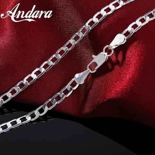 New 925 Sterling Silver Necklace Sideways Necklace 4MM16‘’18''20''22''24''26''28''30''Mens & Womens Jewelry