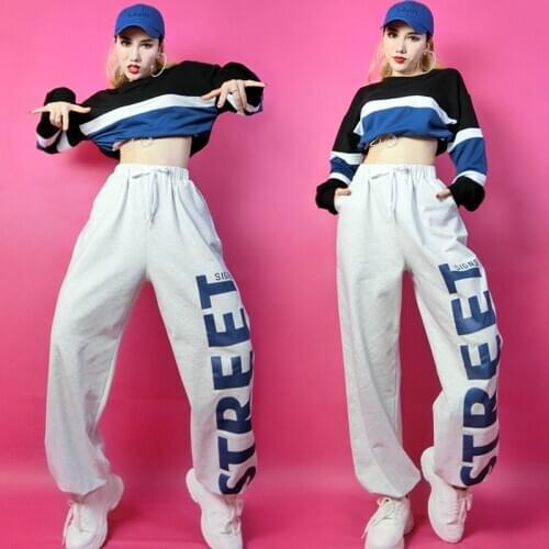 Hip Hop Dance Clothes For Women Sweatshirt Tops Sport Pants Jazz Performance DJ Costume Adult Hip Hop Street Rave Wear DNV14221