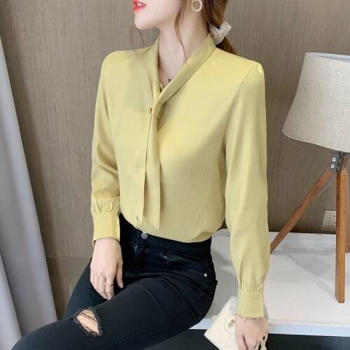 Chikichi Autumn New Shirt Womens Long Sleeved Chiffon Shirt Lace Up Beaded Shirt Korean Fashion Design Top Bottomed Shirt