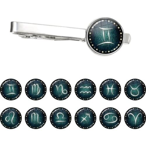 Aries/Taurus/Gemini/cancer/LEO/Virgo/Libra/Scorpio/Sagittarius/Capricorn/Aquarius/Pisces 12 Constellations Glass Dome Tie Clips