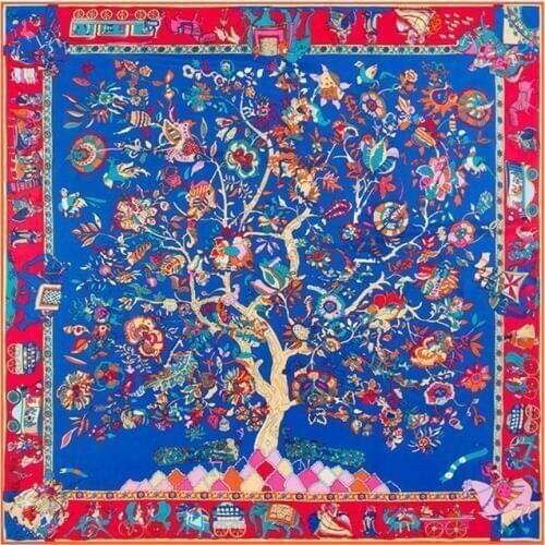 130 Luxury Brand Square Scarf Twill Silk Scarf For Women Headband Female Hijab Charm Life Tree Print Large Square Scarves Shawls