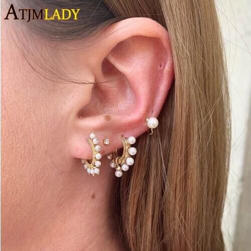 Classic gold filled AAA Fresh sea Pearl beads hoop Earrings 100% 925 Sterling silver Bridal Wedding Gift women Huggie Hoops