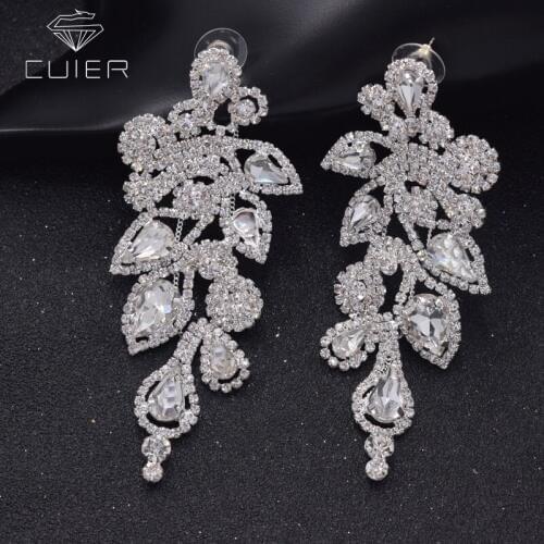 Rhinestones drop earring for bridal clear crystal strass leaves wedding women party decorations AAA stone ER-34