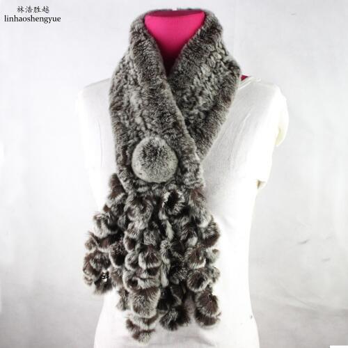 Linhaoshengyue Fashion Real fur Rex rabbit fur women scarf with ball Fashion beauty freeshipping