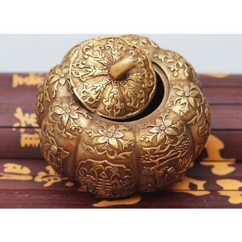 Collect creative pumpkin sculpture ashtray high-grade copper jar storage box sculpture ornament free of freight