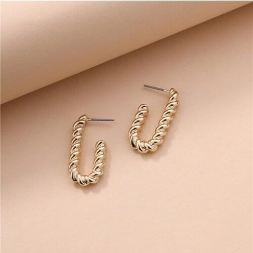 SRCOI Trendy Twist U-Shaped Hoop Earring Vintage Metal Geometric Thread Long Drop Earrings Punk For Women Girls Party Jewelry