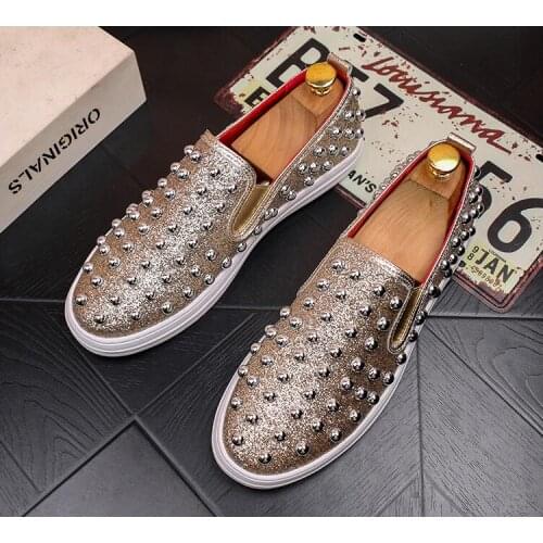 Stephoes Men Fashion Casual Shoes Spring Autumn Rivets Punk Style Loafers Male Hip Hop Breathable Trending Smoking Slippers
