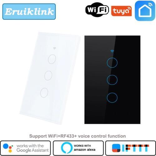 Eruiklink US 3 gang Wifi smart switch Tuya Smart Life App smart wall touch light switch works with Alexa Google Home IFTTT