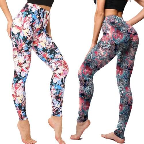 WomenS Retro Floral Graffiti Print Leggings Breathable Gym Clothing Women Sportswear Free Choice Slim High Waist Yoga Pants