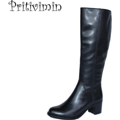 2018 Ladies cow leather bottes femmes winter women bota handmade shoes girls warm plush over the knee high boots Pritivimin FN27