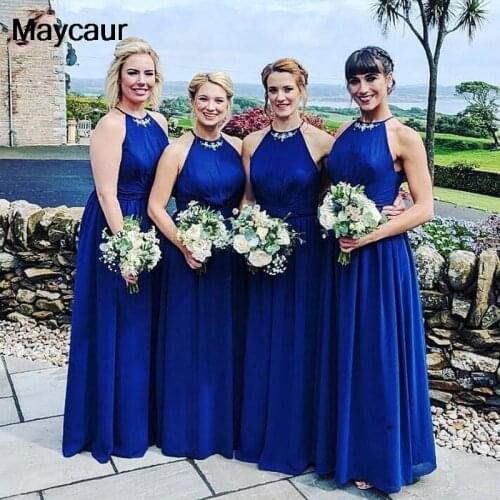 Royal Blue Bridesmaid Dresses 2021 Halter Elegant Chiffon A Line Long Wedding Party Dress Women Prom Formal Gown Custom Made