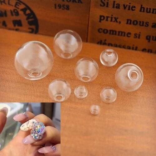 10pcs 6-30mm hollow glass ball beads with hole round bubble vial glass globe orbs jewelry findings glass locket different size