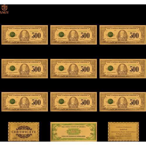 10Pcs/Lot 1918 Version Of Colorful Gold Foil Bills US 500 Dollar Money in Gold 999 Fake Paper Banknote Collections