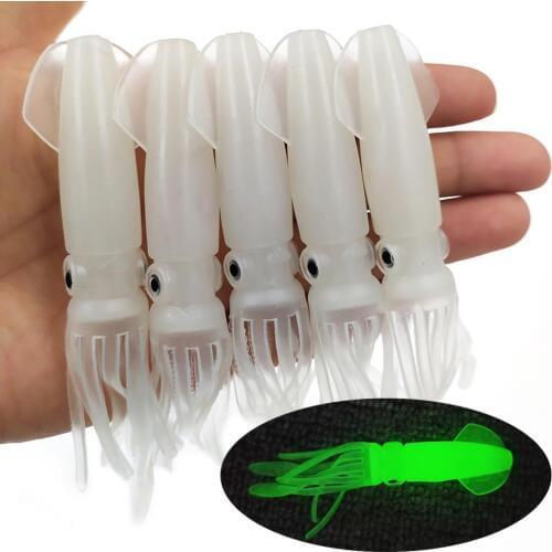 10-pieces Octopus Fishing Lure Luminous Squid Skirt 10.5cm/8.6g Soft Lure pesca Glow Artificial Baits for Sea Fishing