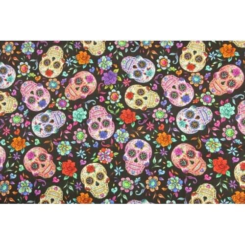 110cm Width Skull with Flowers 100% Cotton Fabric for Girl Hometextile Cushion Cover Backpacks Curtain DIY Sewing