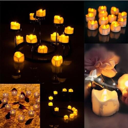 12Pcs Fashion Indoors Decoration Gift Flameless Home Decor Wedding Decoration Tea Lights Yellow Flicker Battery Candles Electric