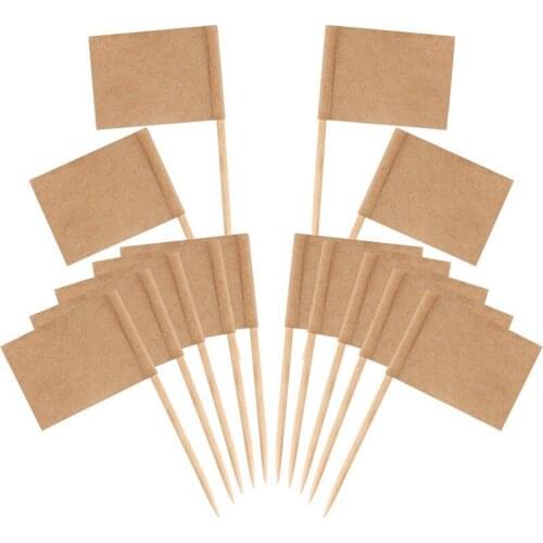 200 Pack Blank Toothpick Flags Kraft Paper Flag Picks Cheese Markers for Cupcake, Food, Fruit, Party Decorations