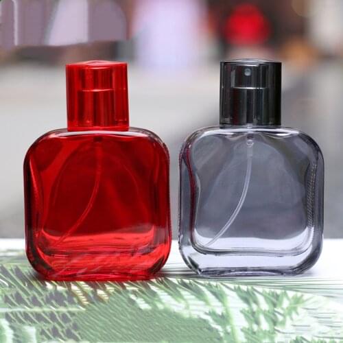 50ml Colored Glass Refillable Spiral Thick Bottom Square Glass Atomizer Perfume Bottle Cosmetic Empty Spray Bottle Container