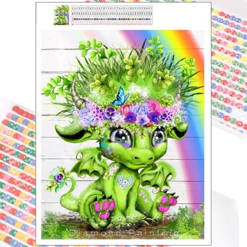Diamond Painting Cartoon Colorful Dragon 5D DIY Animal Flowers Mosaic Full Square Round Embroidery Hobby Rhinestone Home Decor