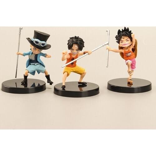 Anime One Piece Luffy Ace Sabo Child Ver. PVC Action Figure Statue Collectible Model Car Toys Doll Cake Decorations 3pcs/set