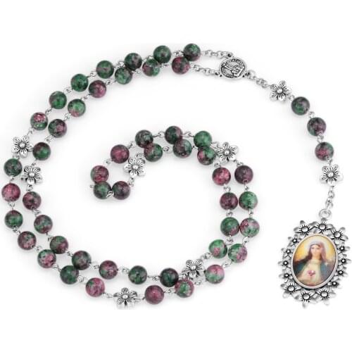 Catholic Prayer Natural Stone Beads Chain Seven Sorrows Servite Rosary Our Lady Virgin Mary Pendant Necklace Religious Jewelry