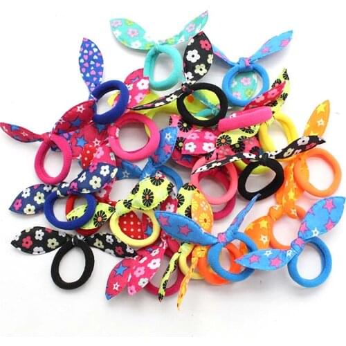 10/20Pcs Random Color Children Elastic Hair Rope Cute Polka Bow Headband Girl Ponytail Holder Cartoons Hair Accessories
