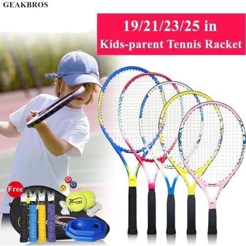 Kids Tennis Racket Carbon Aluminum Alloy Raqueta Paddle Kids Parent Beginner Children Trainning Racquet With Bag Trainer Ball