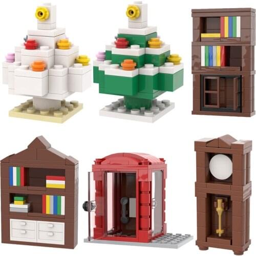 DIY Mini Telephone Booth Model Building Blocks Bookshelf Clock Christmas Tree Bricks Toys for Children Birthday Gifts Home Decor